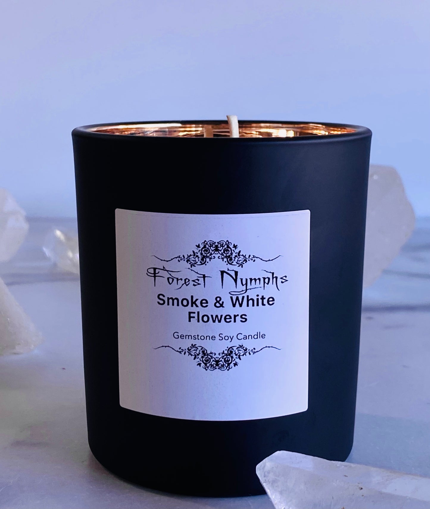 SMOKE AND WHITE FLOWERS, GEMSTONE CANDLE